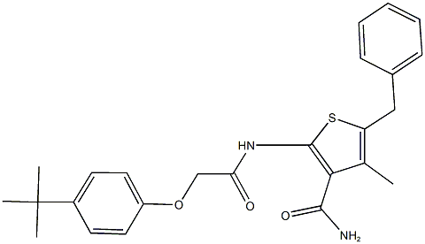 5-benzyl-2-{[(4-tert-butylphenoxy)acetyl]amino}-4-methylthiophene-3-carboxamide Structure