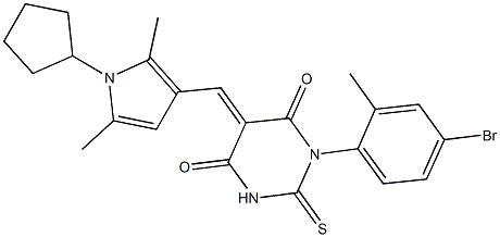 1-(4-bromo-2-methylphenyl)-5-[(1-cyclopentyl-2,5-dimethyl-1H-pyrrol-3-yl)methylene]-2-thioxodihydro-4,6(1H,5H)-pyrimidinedione,,结构式