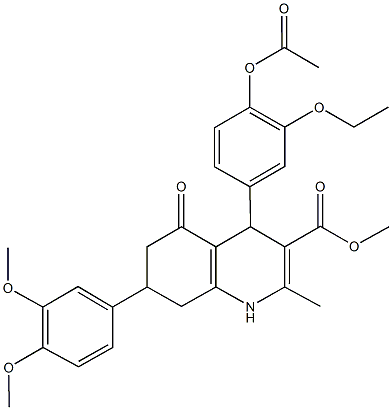 methyl 4-[4-(acetyloxy)-3-ethoxyphenyl]-7-(3,4-dimethoxyphenyl)-2-methyl-5-oxo-1,4,5,6,7,8-hexahydro-3-quinolinecarboxylate Struktur