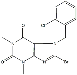 8-bromo-7-(2-chlorobenzyl)-1,3-dimethyl-3,7-dihydro-1H-purine-2,6-dione,,结构式