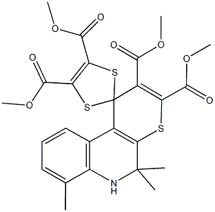 tetramethyl 5',5',7'-trimethyl-5',6'-dihydrospiro(1,3-dithiole-2,1'-1'H-thiopyrano[2,3-c]quinoline)-2',3',4,5-tetracarboxylate Structure