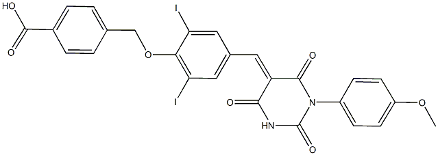 4-({2,6-diiodo-4-[(1-(4-methoxyphenyl)-2,4,6-trioxotetrahydro-5(2H)-pyrimidinylidene)methyl]phenoxy}methyl)benzoic acid 结构式