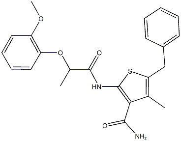 5-benzyl-2-{[2-(2-methoxyphenoxy)propanoyl]amino}-4-methyl-3-thiophenecarboxamide 结构式