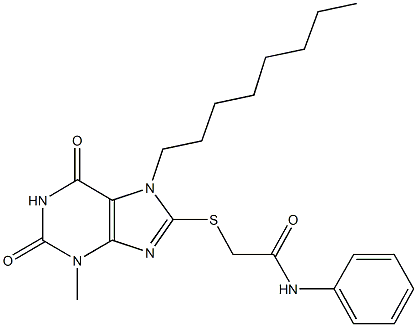 2-[(3-methyl-7-octyl-2,6-dioxo-2,3,6,7-tetrahydro-1H-purin-8-yl)sulfanyl]-N-phenylacetamide Struktur