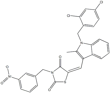 5-{[1-(2,4-dichlorobenzyl)-2-methyl-1H-indol-3-yl]methylene}-3-{3-nitrobenzyl}-1,3-thiazolidine-2,4-dione 化学構造式