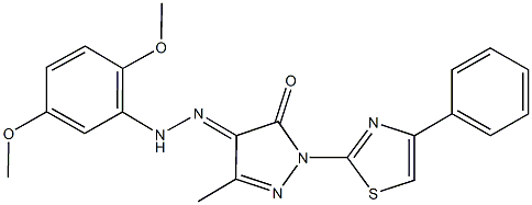 3-methyl-1-(4-phenyl-1,3-thiazol-2-yl)-1H-pyrazole-4,5-dione 4-[(2,5-dimethoxyphenyl)hydrazone],,结构式