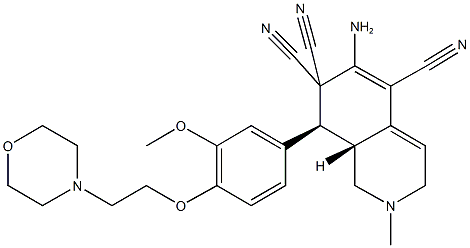 6-amino-8-{3-methoxy-4-[2-(4-morpholinyl)ethoxy]phenyl}-2-methyl-2,3,8,8a-tetrahydro-5,7,7(1H)-isoquinolinetricarbonitrile 化学構造式