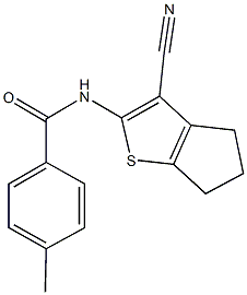 N-(3-cyano-5,6-dihydro-4H-cyclopenta[b]thien-2-yl)-4-methylbenzamide,,结构式