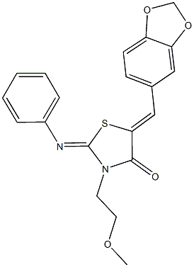 5-(1,3-benzodioxol-5-ylmethylene)-3-(2-methoxyethyl)-2-(phenylimino)-1,3-thiazolidin-4-one Struktur