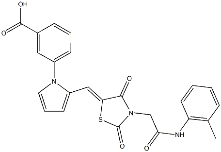 3-[2-({2,4-dioxo-3-[2-oxo-2-(2-toluidino)ethyl]-1,3-thiazolidin-5-ylidene}methyl)-1H-pyrrol-1-yl]benzoic acid,,结构式