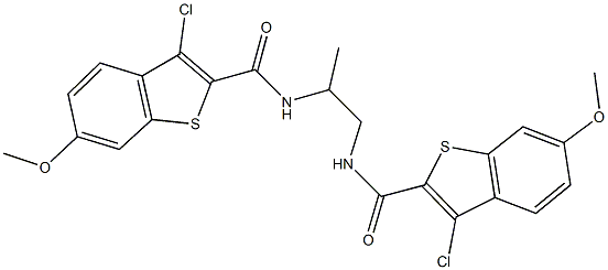 3-chloro-N-(2-{[(3-chloro-6-methoxy-1-benzothien-2-yl)carbonyl]amino}-1-methylethyl)-6-methoxy-1-benzothiophene-2-carboxamide,,结构式