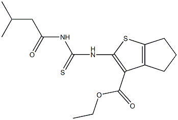 ethyl 2-({[(3-methylbutanoyl)amino]carbothioyl}amino)-5,6-dihydro-4H-cyclopenta[b]thiophene-3-carboxylate 化学構造式