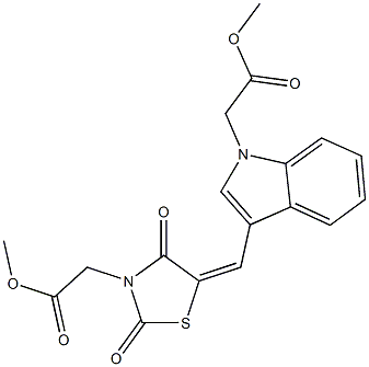 methyl (3-{[3-(2-methoxy-2-oxoethyl)-2,4-dioxo-1,3-thiazolidin-5-ylidene]methyl}-1H-indol-1-yl)acetate 化学構造式