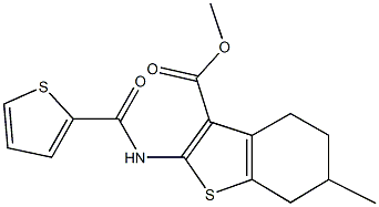 methyl 6-methyl-2-[(2-thienylcarbonyl)amino]-4,5,6,7-tetrahydro-1-benzothiophene-3-carboxylate,,结构式