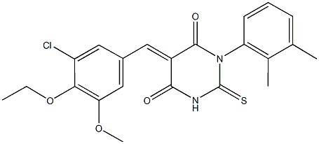 5-(3-chloro-4-ethoxy-5-methoxybenzylidene)-1-(2,3-dimethylphenyl)-2-thioxodihydro-4,6(1H,5H)-pyrimidinedione,,结构式