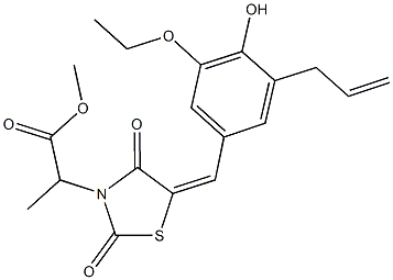 methyl 2-[5-(3-allyl-5-ethoxy-4-hydroxybenzylidene)-2,4-dioxo-1,3-thiazolidin-3-yl]propanoate 化学構造式