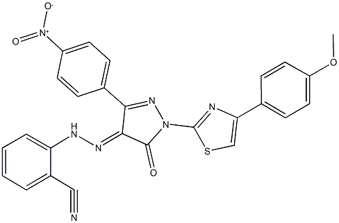 2-(2-{3-{4-nitrophenyl}-1-[4-(4-methoxyphenyl)-1,3-thiazol-2-yl]-5-oxo-1,5-dihydro-4H-pyrazol-4-ylidene}hydrazino)benzonitrile,,结构式