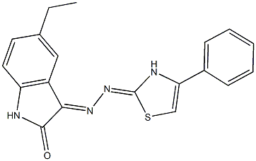 5-ethyl-1H-indole-2,3-dione 3-[(4-phenyl-1,3-thiazol-2(3H)-ylidene)hydrazone] Struktur