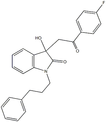 3-[2-(4-fluorophenyl)-2-oxoethyl]-3-hydroxy-1-(3-phenylpropyl)-1,3-dihydro-2H-indol-2-one 结构式