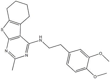 N-[2-(3,4-dimethoxyphenyl)ethyl]-N-(2-methyl-5,6,7,8-tetrahydro[1]benzothieno[2,3-d]pyrimidin-4-yl)amine,,结构式