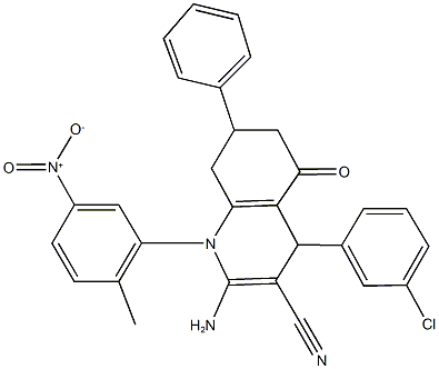 2-amino-4-(3-chlorophenyl)-1-{5-nitro-2-methylphenyl}-5-oxo-7-phenyl-1,4,5,6,7,8-hexahydroquinoline-3-carbonitrile 结构式