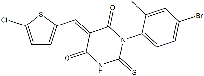 1-(4-bromo-2-methylphenyl)-5-[(5-chloro-2-thienyl)methylene]-2-thioxodihydro-4,6(1H,5H)-pyrimidinedione 结构式