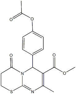 methyl 6-[4-(acetyloxy)phenyl]-8-methyl-4-oxo-3,4-dihydro-2H,6H-pyrimido[2,1-b][1,3]thiazine-7-carboxylate 化学構造式