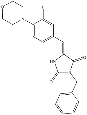 3-benzyl-5-[3-fluoro-4-(4-morpholinyl)benzylidene]-2,4-imidazolidinedione Struktur