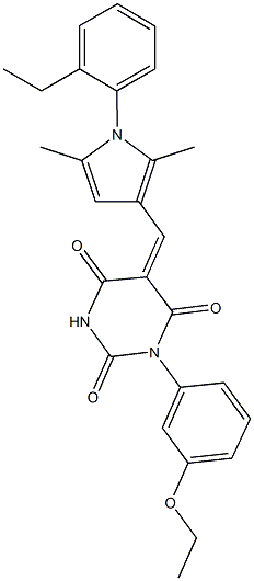 1-(3-ethoxyphenyl)-5-{[1-(2-ethylphenyl)-2,5-dimethyl-1H-pyrrol-3-yl]methylene}-2,4,6(1H,3H,5H)-pyrimidinetrione 化学構造式