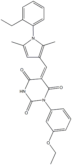 1-(3-ethoxyphenyl)-5-{[1-(2-ethylphenyl)-2,5-dimethyl-1H-pyrrol-3-yl]methylene}-2,4,6(1H,3H,5H)-pyrimidinetrione,,结构式