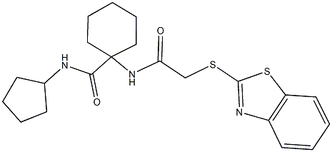 1-{[(1,3-benzothiazol-2-ylsulfanyl)acetyl]amino}-N-cyclopentylcyclohexanecarboxamide 化学構造式