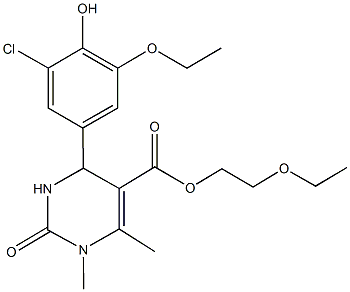 2-ethoxyethyl 4-(3-chloro-5-ethoxy-4-hydroxyphenyl)-1,6-dimethyl-2-oxo-1,2,3,4-tetrahydro-5-pyrimidinecarboxylate Struktur