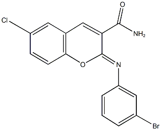 2-[(3-bromophenyl)imino]-6-chloro-2H-chromene-3-carboxamide 化学構造式