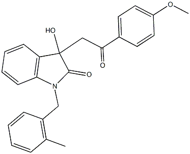 3-hydroxy-3-[2-(4-methoxyphenyl)-2-oxoethyl]-1-(2-methylbenzyl)-1,3-dihydro-2H-indol-2-one 化学構造式