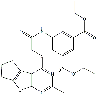 diethyl 5-({[(2-methyl-6,7-dihydro-5H-cyclopenta[4,5]thieno[2,3-d]pyrimidin-4-yl)sulfanyl]acetyl}amino)isophthalate,,结构式
