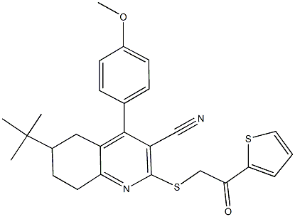6-tert-butyl-4-(4-methoxyphenyl)-2-{[2-oxo-2-(2-thienyl)ethyl]sulfanyl}-5,6,7,8-tetrahydro-3-quinolinecarbonitrile,,结构式
