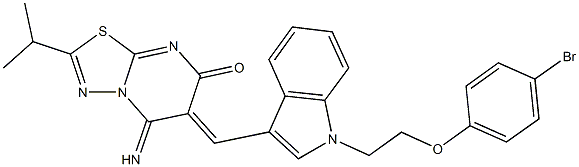 6-({1-[2-(4-bromophenoxy)ethyl]-1H-indol-3-yl}methylene)-5-imino-2-isopropyl-5,6-dihydro-7H-[1,3,4]thiadiazolo[3,2-a]pyrimidin-7-one Struktur
