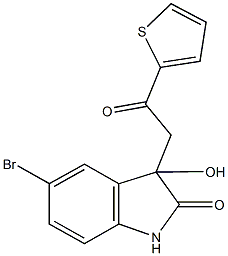 5-bromo-3-hydroxy-3-[2-oxo-2-(2-thienyl)ethyl]-1,3-dihydro-2H-indol-2-one 结构式