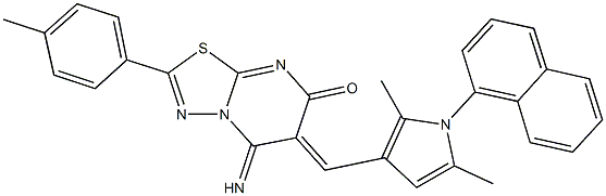 6-{[2,5-dimethyl-1-(1-naphthyl)-1H-pyrrol-3-yl]methylene}-5-imino-2-(4-methylphenyl)-5,6-dihydro-7H-[1,3,4]thiadiazolo[3,2-a]pyrimidin-7-one,,结构式