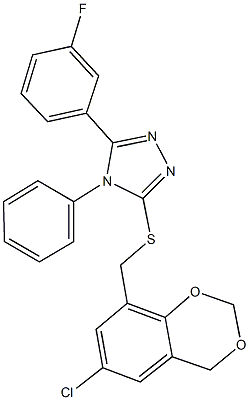 (6-chloro-4H-1,3-benzodioxin-8-yl)methyl 5-(3-fluorophenyl)-4-phenyl-4H-1,2,4-triazol-3-yl sulfide,,结构式