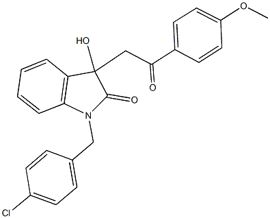 1-(4-chlorobenzyl)-3-hydroxy-3-[2-(4-methoxyphenyl)-2-oxoethyl]-1,3-dihydro-2H-indol-2-one,,结构式