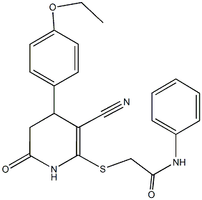 2-{[3-cyano-4-(4-ethoxyphenyl)-6-oxo-1,4,5,6-tetrahydro-2-pyridinyl]sulfanyl}-N-phenylacetamide