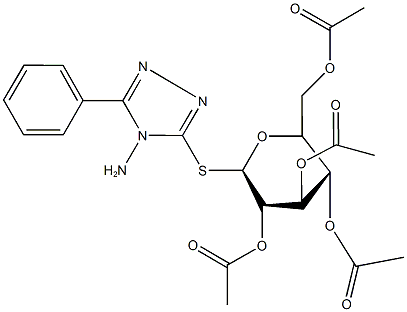 3,5-bis(acetyloxy)-2-[(acetyloxy)methyl]-6-[(4-amino-5-phenyl-4H-1,2,4-triazol-3-yl)sulfanyl]tetrahydro-2H-pyran-4-yl acetate,,结构式