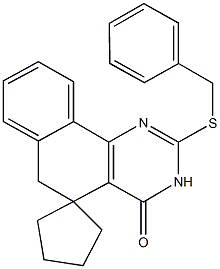 2-(benzylsulfanyl)-5,6-dihydrospiro(benzo[h]quinazoline-5,1'-cyclopentane)-4(3H)-one 化学構造式