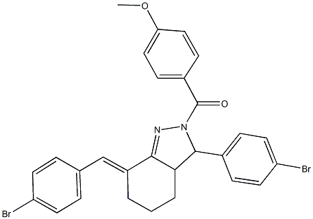 4-{[7-(4-bromobenzylidene)-3-(4-bromophenyl)-3,3a,4,5,6,7-hexahydro-2H-indazol-2-yl]carbonyl}phenyl methyl ether,,结构式