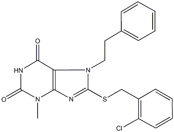 8-[(2-chlorobenzyl)sulfanyl]-3-methyl-7-(2-phenylethyl)-3,7-dihydro-1H-purine-2,6-dione 结构式