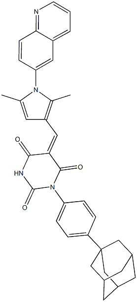 1-[4-(1-adamantyl)phenyl]-5-{[2,5-dimethyl-1-(6-quinolinyl)-1H-pyrrol-3-yl]methylene}-2,4,6(1H,3H,5H)-pyrimidinetrione 结构式