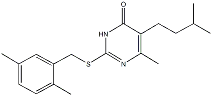 2-[(2,5-dimethylbenzyl)sulfanyl]-5-isopentyl-6-methyl-4(3H)-pyrimidinone,,结构式