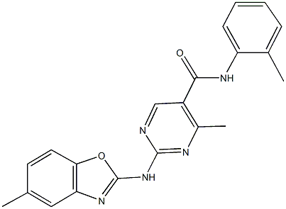 4-methyl-2-[(5-methyl-1,3-benzoxazol-2-yl)amino]-N-(2-methylphenyl)-5-pyrimidinecarboxamide Structure