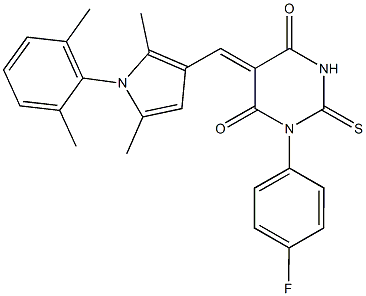 5-{[1-(2,6-dimethylphenyl)-2,5-dimethyl-1H-pyrrol-3-yl]methylene}-1-(4-fluorophenyl)-2-thioxodihydro-4,6(1H,5H)-pyrimidinedione Struktur
